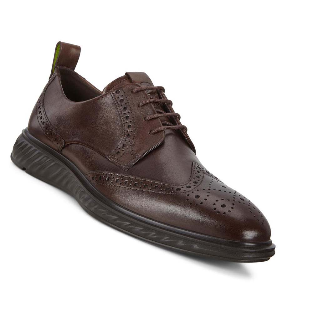 Men's Ecco St.1 Hybrid Lite Wingtip Brogue Dress Shoes Brown | USA 530EBC